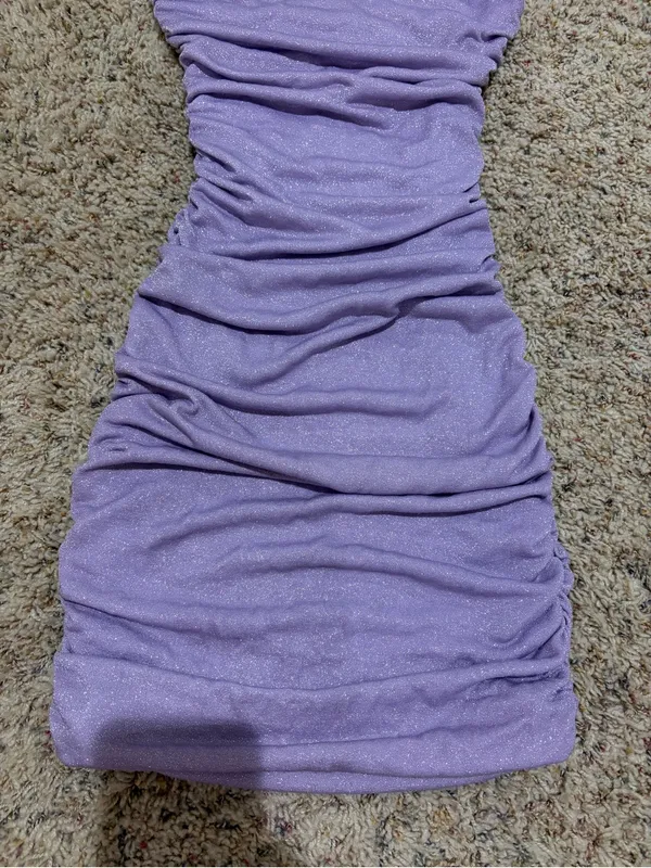 Lucy in the Sky Gina One Shoulder Ruched Bodycon Hoco Mini Dress Purple Shimmer - Image 10