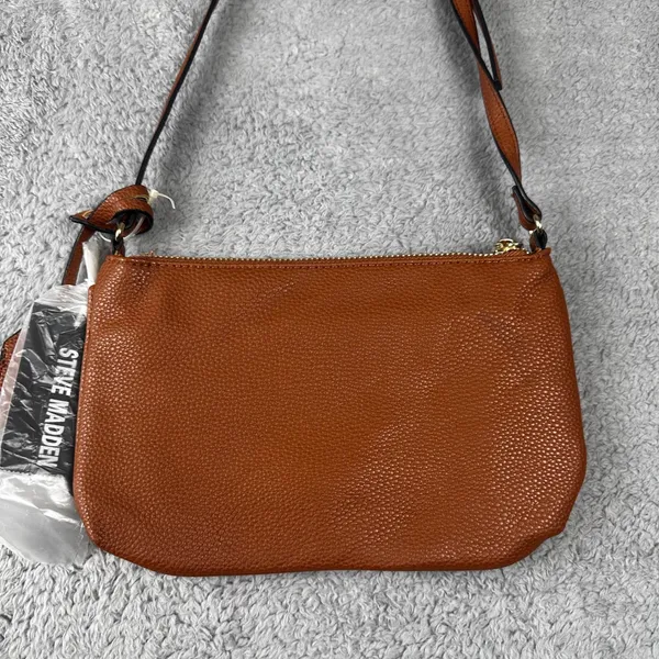 Steve Madden‎ Crossbody Bag Womens Small Cognac Brown Pebbled Gold Hardware New - Image 7