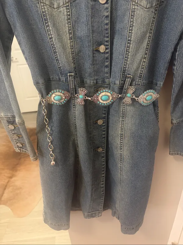 Vintage Medium Wash Denim Button-Down Western Dress / Jacket M - Image 7