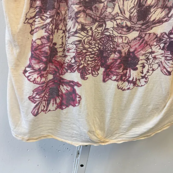 RARE Free People Floral Graphic Oversized Tee Cream Purple Boho Scoop Neck Large - Image 4