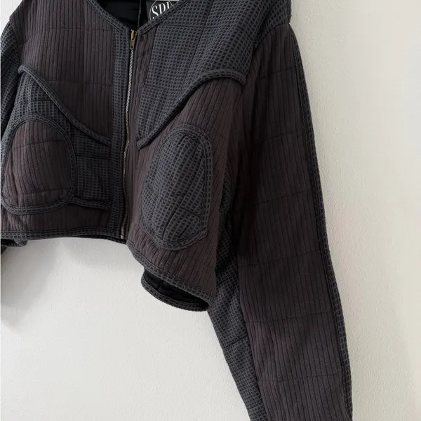 ✨NWT- POL Quilted Waffle Knit Textured Full Zip Bomber Jacket size Large - Image 5
