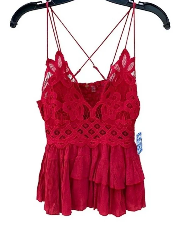 NWT Free People Womens size small cherry red Adella lace cross strap Cami top - Image 3