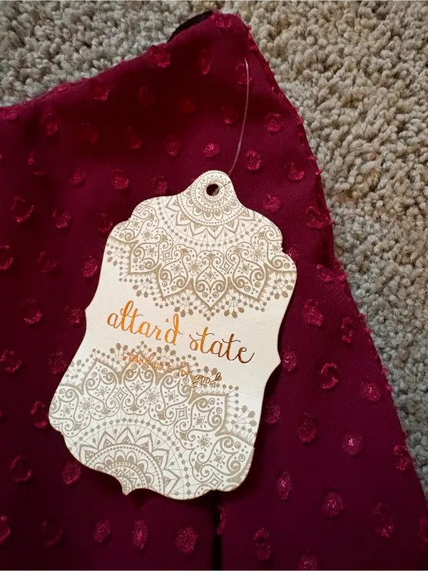 Altar’d State One Shoulder Burgundy Mini Dress Textured Clip Dot Fabric Sz S NWT - Image 5