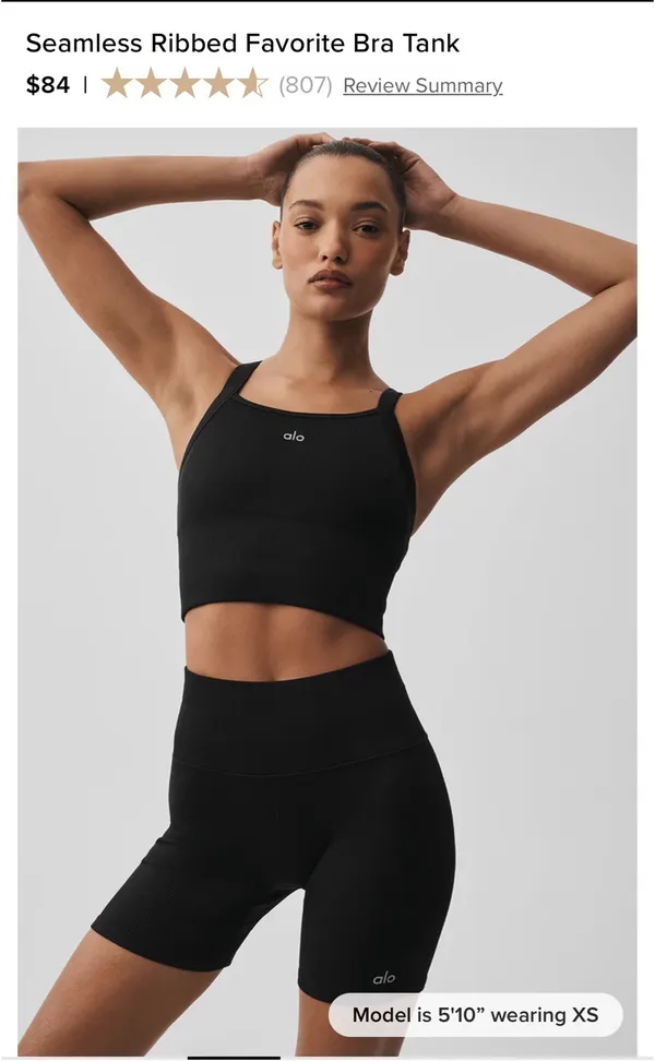 Alo Seamless Ribbed Bra Tank Yoga Favorite Black - Image 3