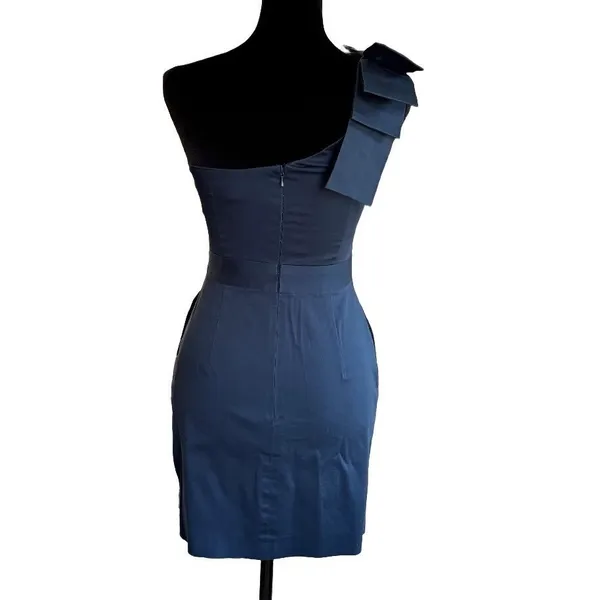 French Connection Navy Blue One Shoulder Bow Mini Dress Pockets Cocktail Party 2 - Image 5