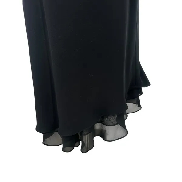 Evan Picone Black Midi Dress 12 Sheer Sleeve Asymmetrical Hem Y2K Cocktail LBD - Image 9