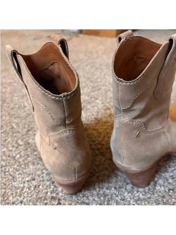 Suede Western Ankle Boot in Tan - Image 6