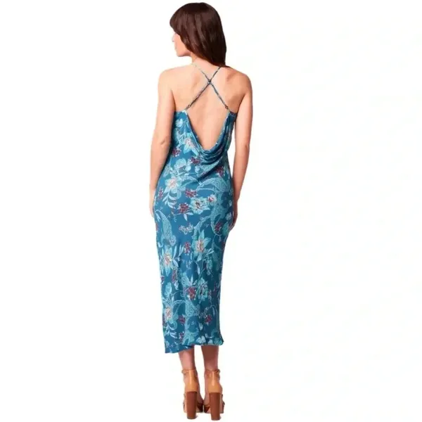 New B.O.G. COLLECTIVE BAND OF THE FREE Teal Floral Sleeveless Midi Dress XS - Image 3