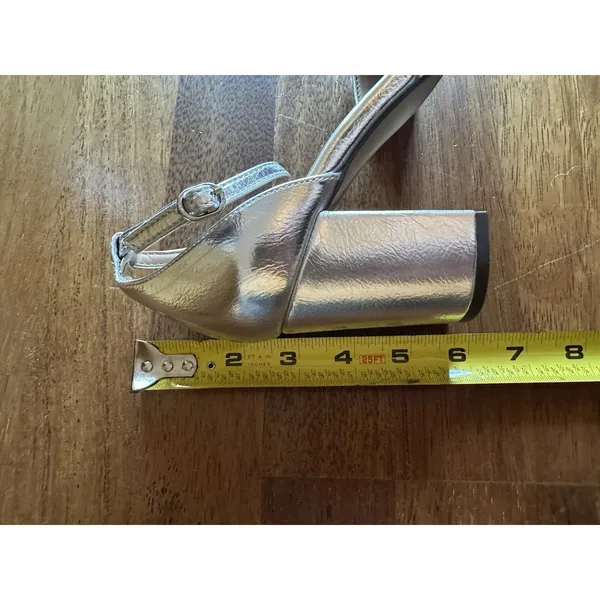 LOFT Silver Metallic Heel Ankle Strap Block Size 7.5M Round Closed Toe NEW - Image 9