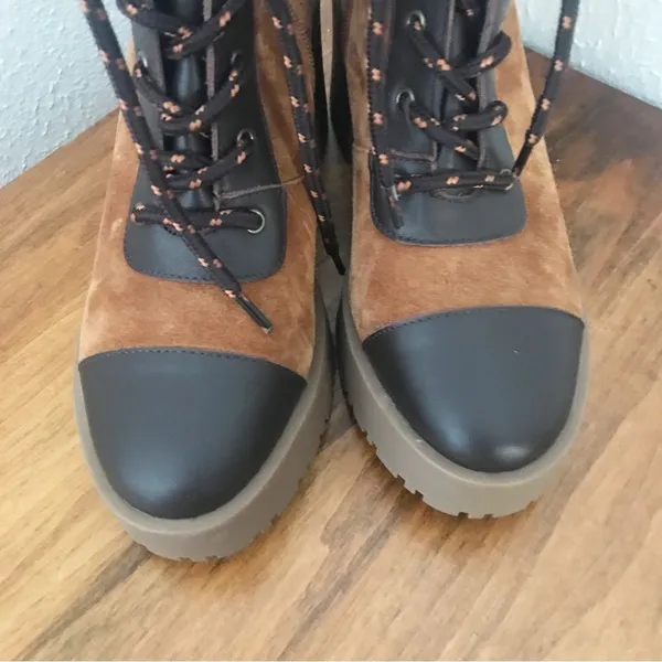 Chelsea and Violet Suede Leather Platform Hiking Boot Bootie Lug‎ Sole Brown Cap Toe Size 6 New - Image 4