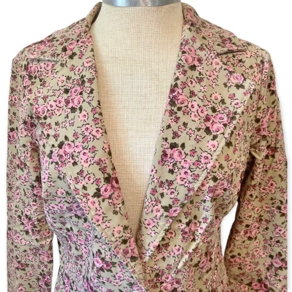 No Boundaries Vintage Y2K Floral Blazer Jacket Pink Tan Rose - Image 3