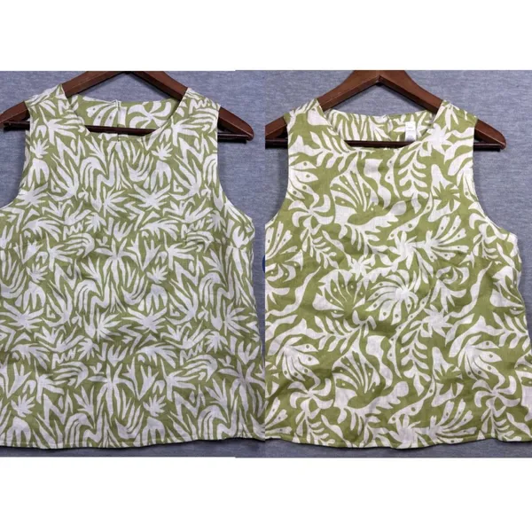 Rachel Zoe Womens Tank Top S Green White Linen Sleeveless‎ Reversible - Image 2