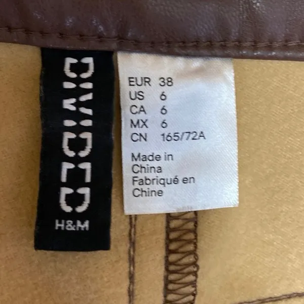 H&M Divided Brown 90's Faux Leather High Rise Straight Leg Loose Fit Pants Sz 6 - Image 4