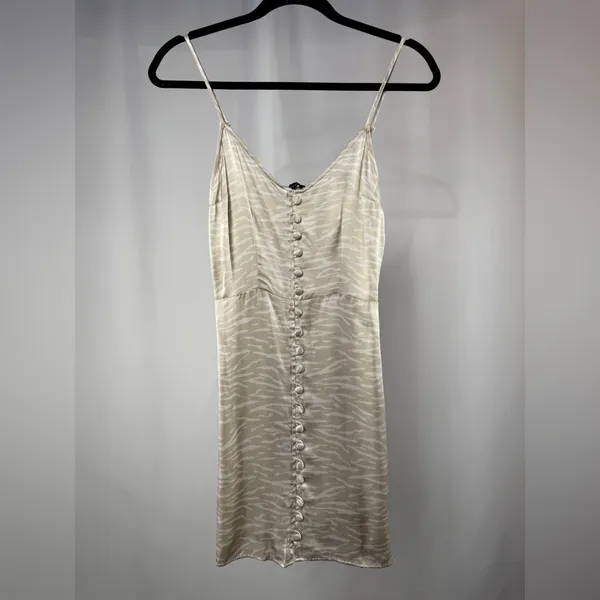 Abercrombie & Fitch Button Up Satin Slip Zebra Mini Dress in Tan‎ Cream Size XS - Image 2