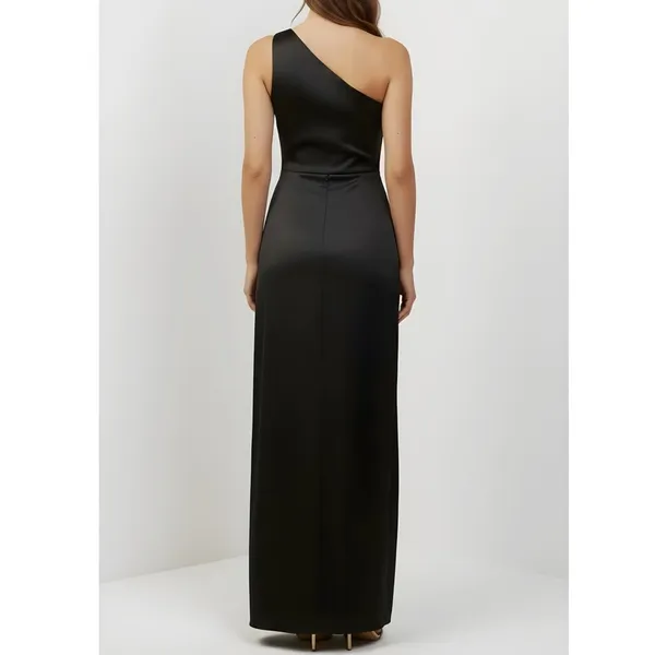 BHLDN Scottie One-Shoulder Side-Slit Stretch Satin Maxi Dress, Black, XS - Image 5