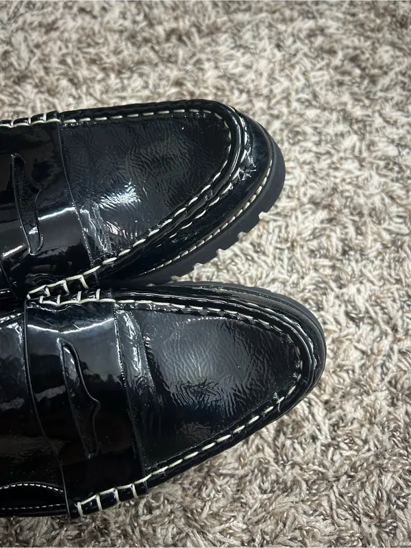 Donald Pliner Black Patent Leather Slip-On Loafers Mules Sz 8 1/2 - Image 3