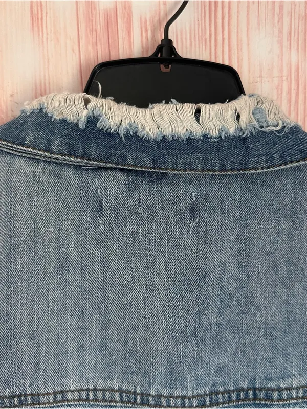 Ci Sono Blue Medium Wash Distressed Boyfriend Oversized Denim Jacket Size M - Image 9