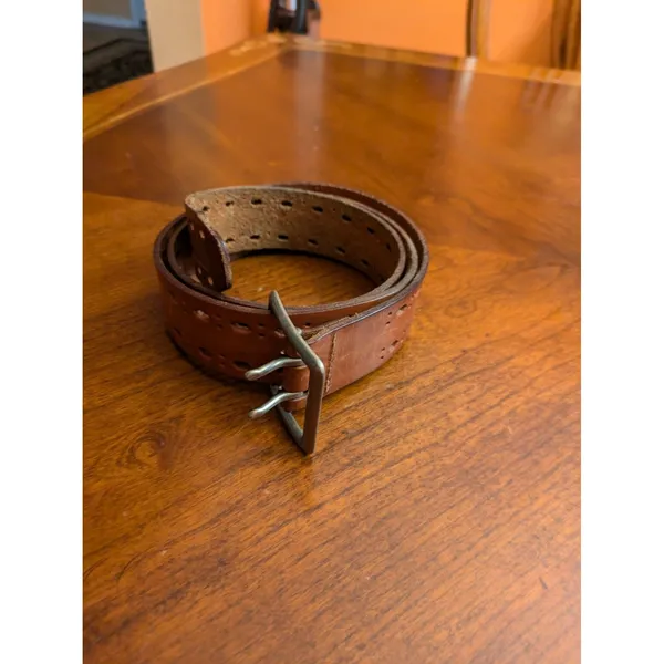 Casual Brown Perforation Casual 1.75" Wide Leather Belt Waist Xl - Image 7