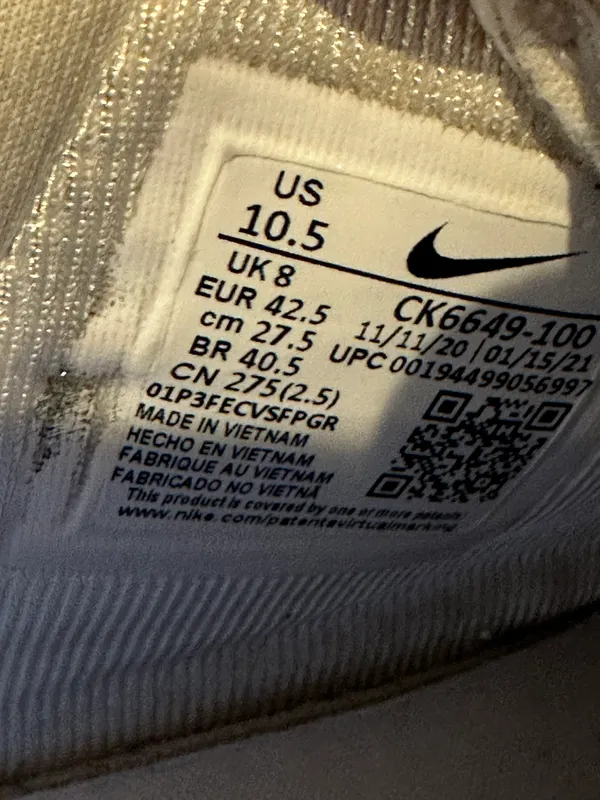 Air Force 1 Pixel Size 10.5, Color: White/White/Black Sail - Image 7