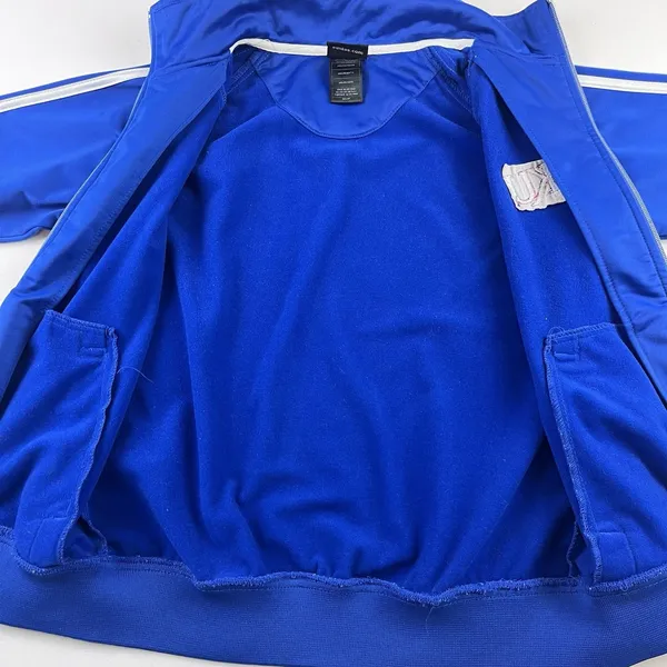 KU Kansas Jayhawks Vintage Adidas Track Jacket 3 Stripe Full Zip Bomber Blue Med - Image 13