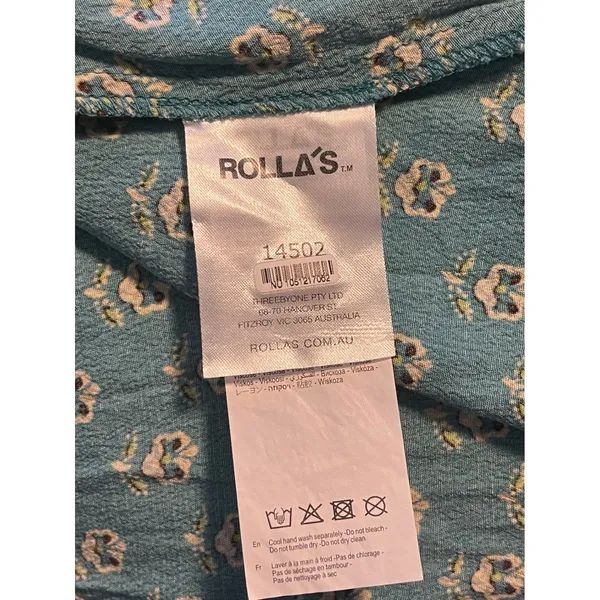 Rollas Cleo Emmy Lou Wrap Dress Teal Floral Print Mini V-Neck Short‎ Sleeve XS 6 - Image 10