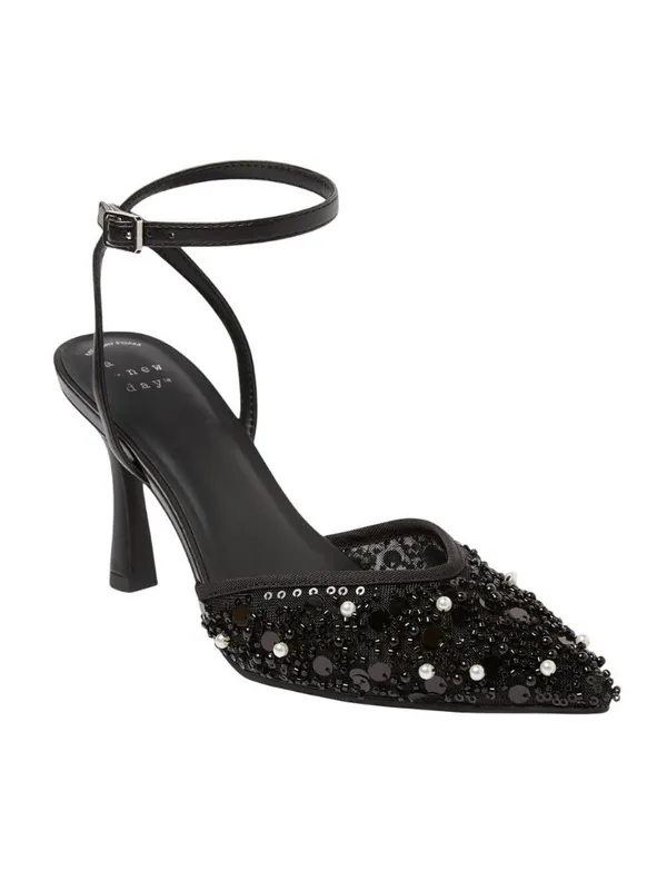 A New Day Women’s Ruth Heels Sequin Pearl Sandals 94646925 Black 9.5M - Image 11