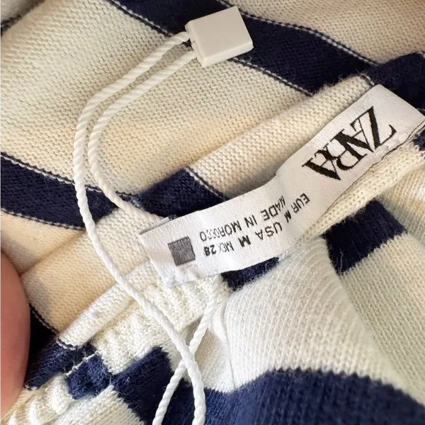 Zara Cotton Knit Striped Midi Dress in Navy Cream Size M - Image 8