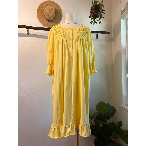 Vintage Yellow Floral Embellished Nighty Sleep Dress Cottage Size XL The Paragon - Image 11