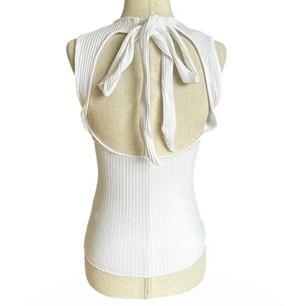 Zara Women's White Ribbed Knit Tie-Back Sleeveless Tank Top Size Medium | 8-12 - Image 2