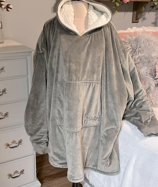 The Comfy Snuggie Pullover Blanket Gray Velvety Sherpa Robe Womens XS S M L XL - Image 2