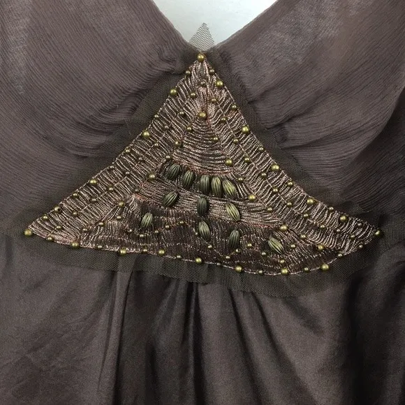 Kaelyn Max 100% Silk Brown Embellished Sleeveless Tank NEW M - Image 6
