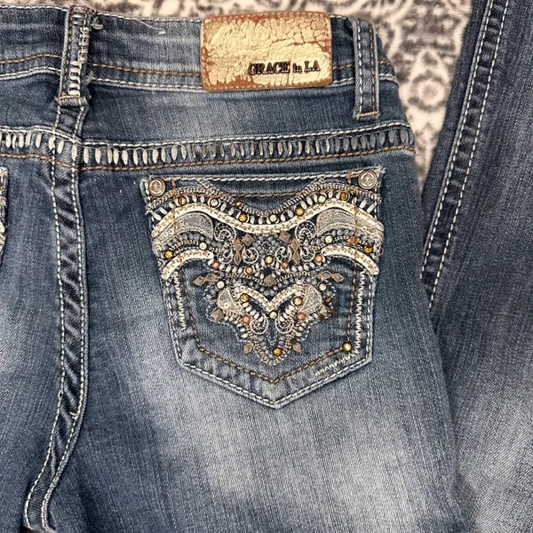 GRACE IN LA Embellished Boot Cut Jeans Size 16 - Image 6