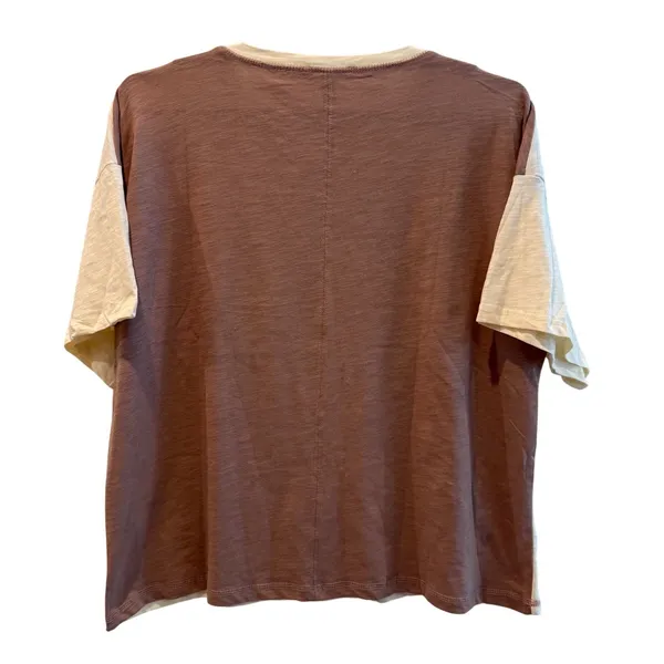 Haptics Peace Sign Graphic Tee Cream Brown Boho Patchwork Oversized Womens Large - Image 3