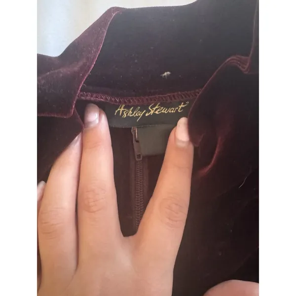 Ashley Stewart Burgundy Maroon Velvet Zip Up Ruched Pockets Long Sleeve - Image 5