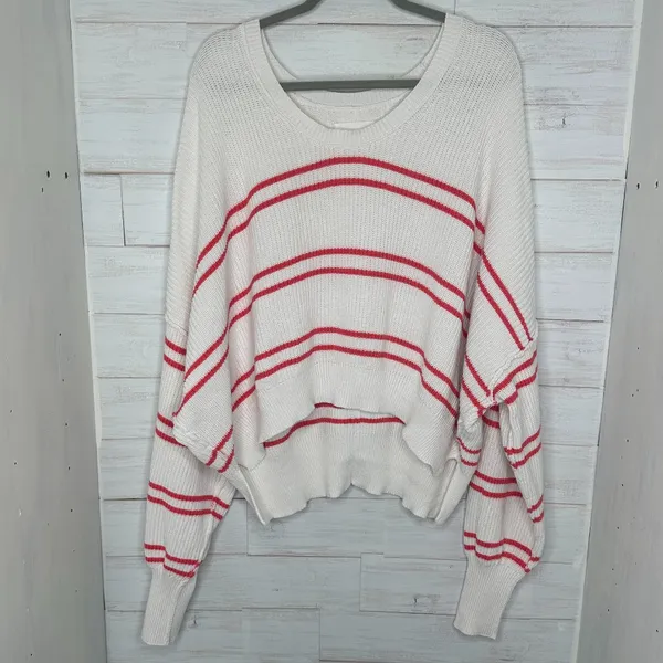 NWOT Aerie Beyond Cropped Sweater Womens Striped Cotton Knit Oversized Size XL - Image 2