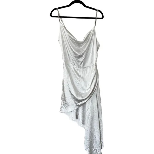 NWT ELIATT Satin Jacinda Rhinestone Asymmetric Cocktail White Dress Sz M - Image 3