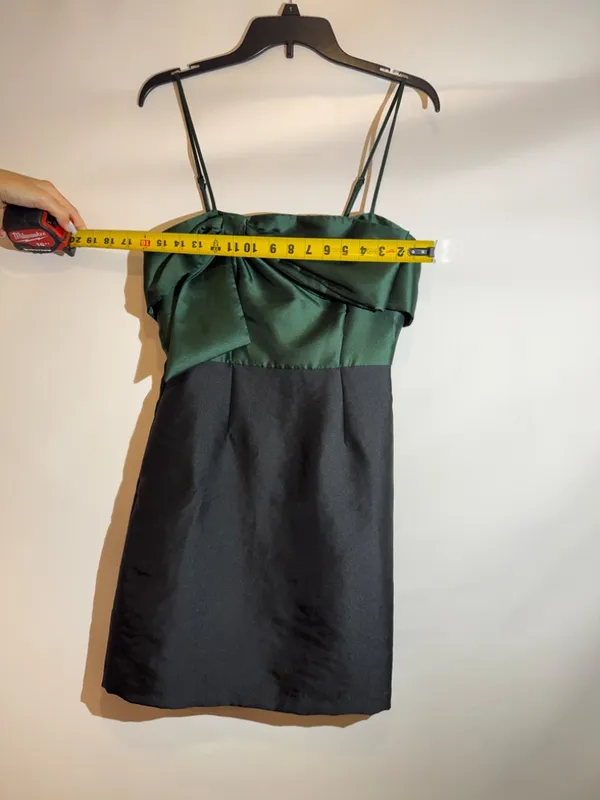 Hutch Serena Bow Emerald Green Black Satin Colorblock Tie Bustier Mini Dress 4 - Image 2