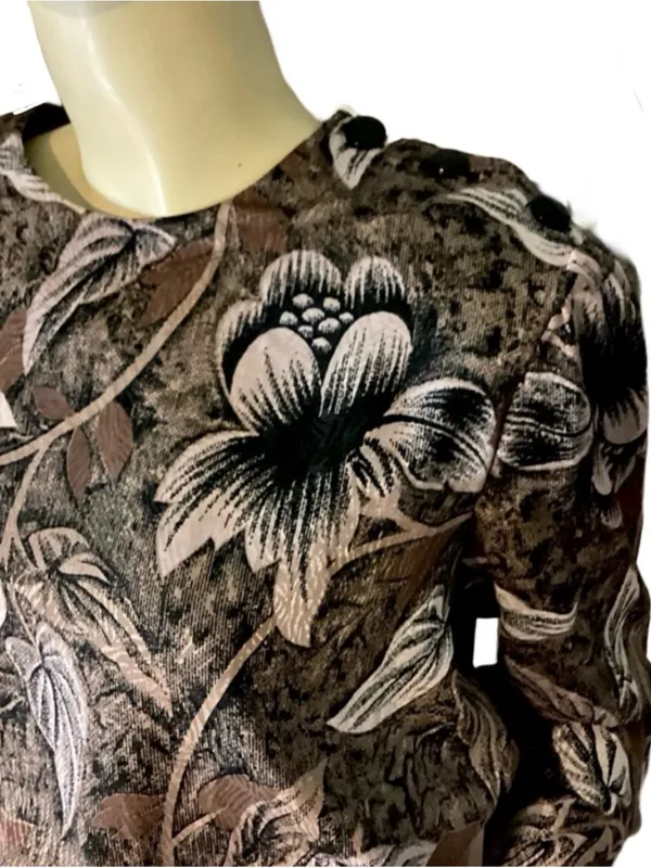 Vintage 1980'S Alexis Fashions Brown & Black Floral Print (L) - Image 7