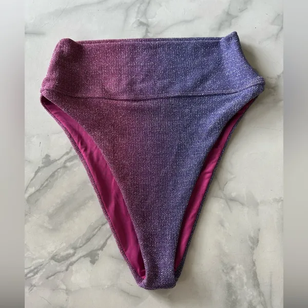 Beach Riot Highway Bikini Bottom Pink & Purple Ombre Shimmer Metallic Size S - Image 2