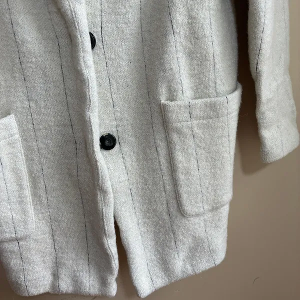 Rachel Zoe Pinstripe Wool Blend Car Coat Medium Ivory Women Key Feature Pocket - Image 3