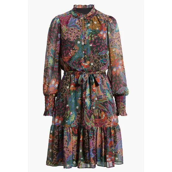 Vince Camuto Floral Paisley Long Sleeve Mini Dress Ruffle Neck Belted Colorful - Image 6