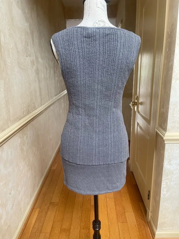 Free People Beach Rhea Knit Mini Skirt & Vest Set Ribbed XS Grey Coquette - Image 4
