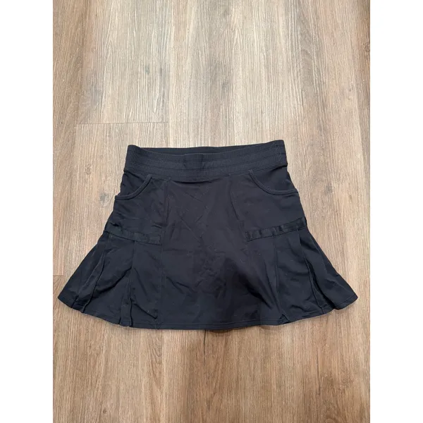 Athleta‎ Womens Black Pleated Athletic Skort Ribbed Waistband Small Pocketed - Image 2