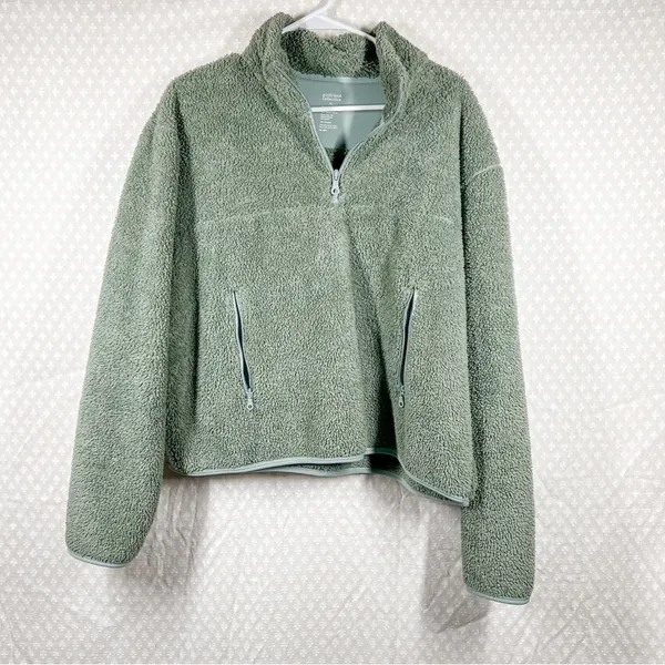 Girlfriend Collective‎ Green Fleece Quarter Zip Pullover - Image 2