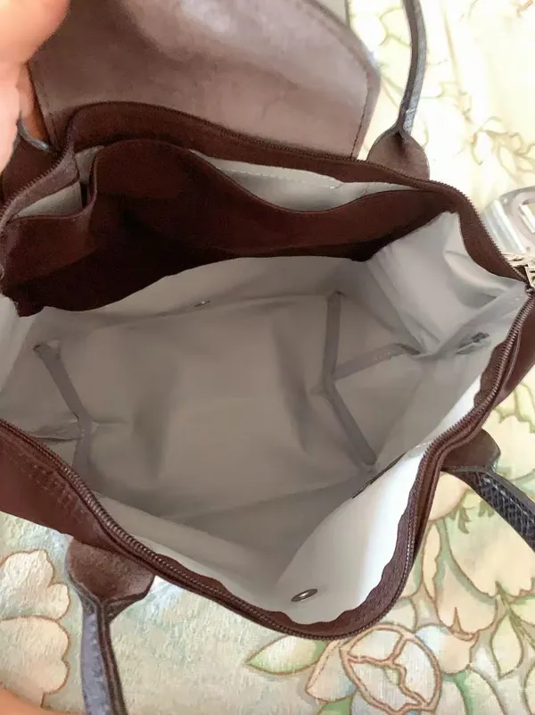 Longchamp Le Pliage Small Handbag Mocha Brown Short Handle Nylon Tote - Image 9