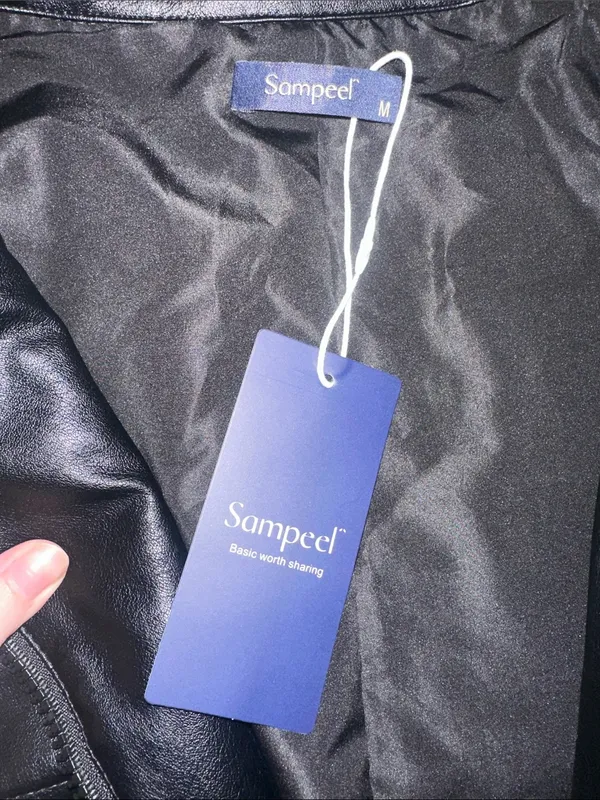 NWT Sampeel Faux Leather Oversized Bomber Jacket in Size Medium - Image 6