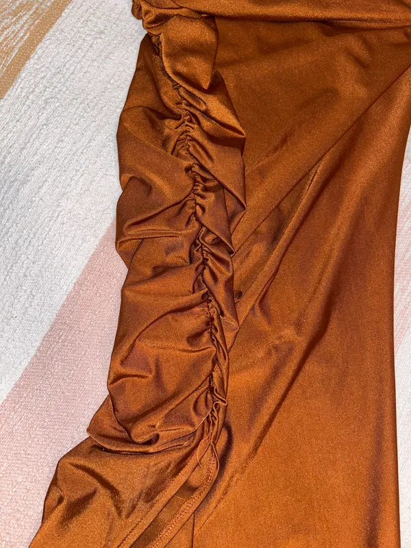 MIDI Skirt Brown Size L - Image 8