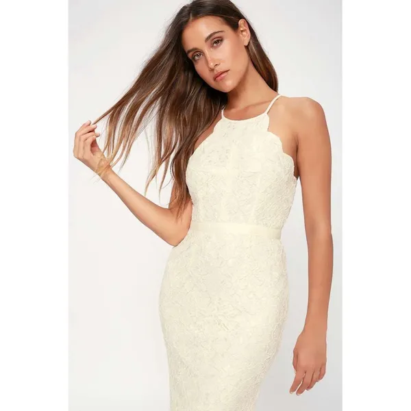 Lulus Zenith Cream Lace Maxi Dress NWT Size XS Halter Full Length Bridal Gown - Image 4