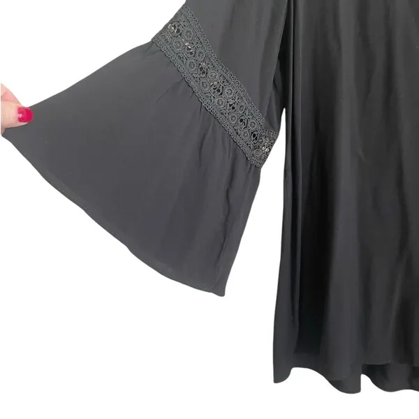 Cato Women Boho Witchy Bell Sleeve Top 18/20W Black Lace Trim Whimsigoth Peasant - Image 3