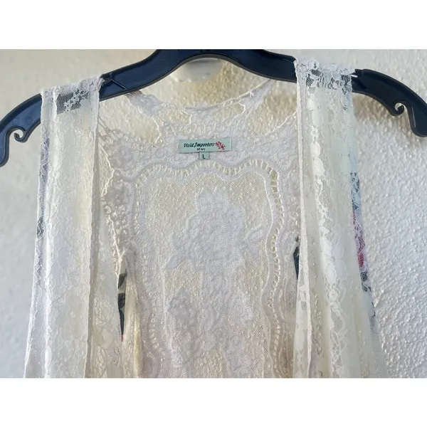 Vivid Importers Lace Crochet Floral Fringe Kimono Vest Size Large Boho Festival - Image 2